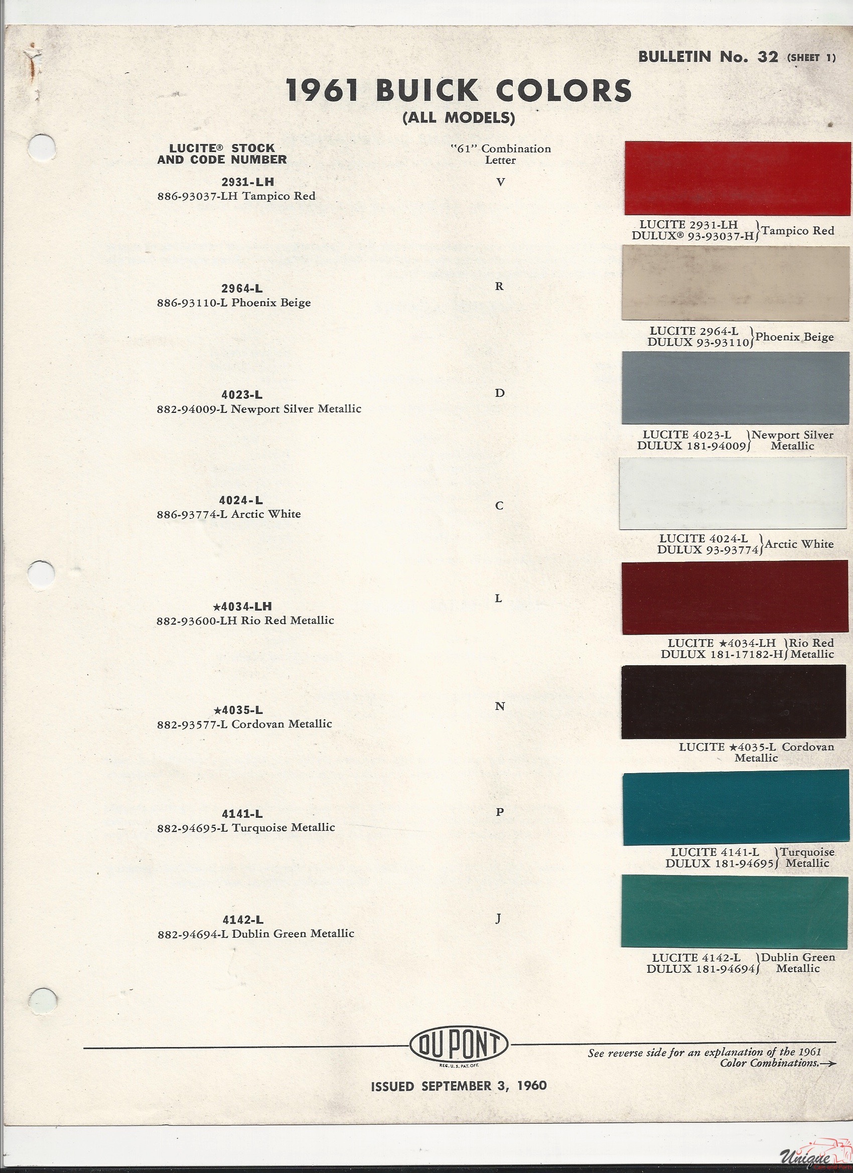 1961 Buick Paint Charts